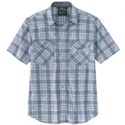 'Carhartt' Men's Rugged Flex Relaxed Fit Lightweight Snap Front Short Sleeve Plaid - Steel Blue