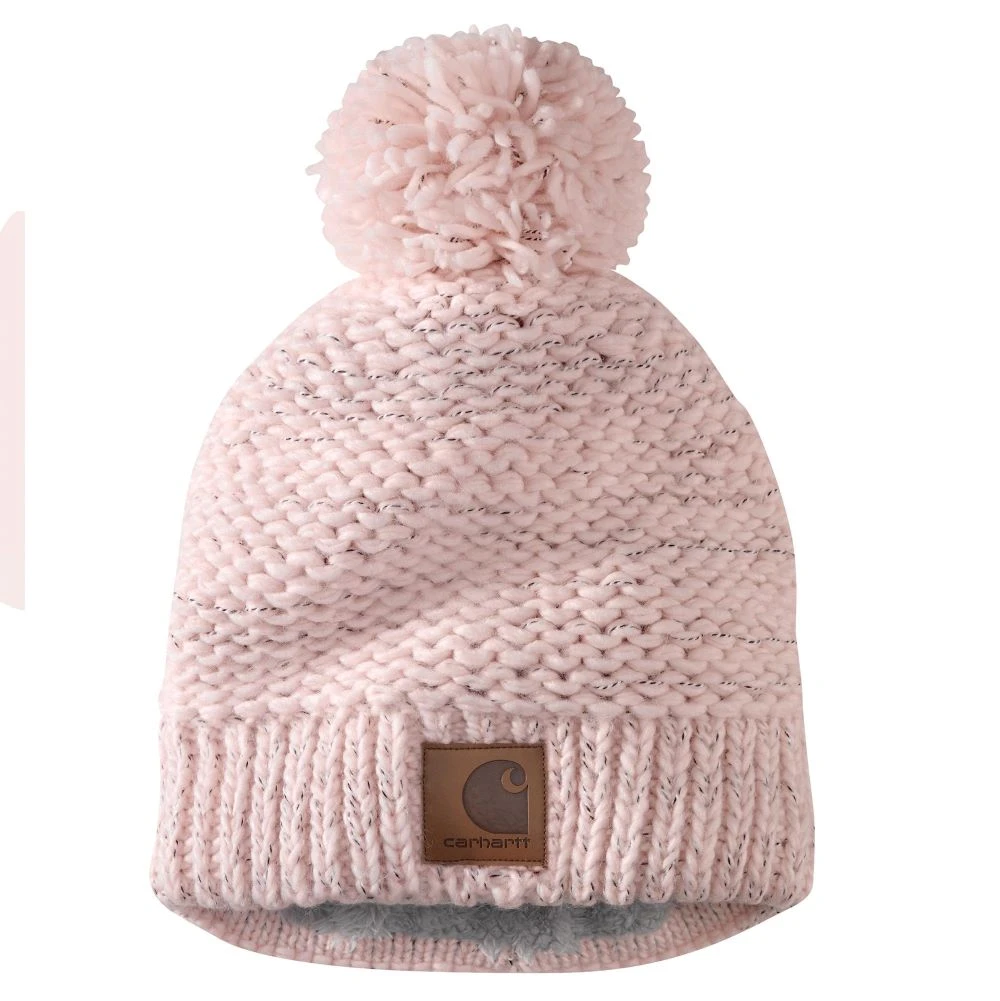 'Carhartt' Women's Rib Knit Sherpa-Lined Pom Pom Beanie - Pink Salt 3 'Carhartt' Women's Rib Knit Sherpa-Lined Pom Pom Beanie - Pink Salt