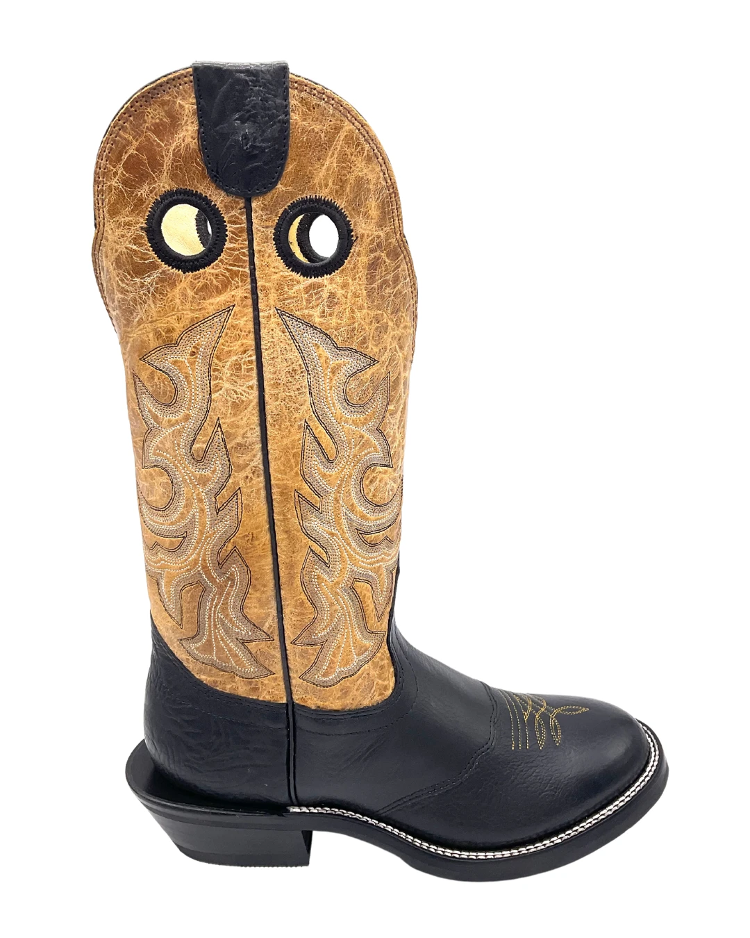 'Hondo Boots' Men's 14" Nubuck Bullhide Western Round Toe - Black / Tan 3 'Hondo Boots' Men's 14" Nubuck Bullhide Western Round Toe - Black / Tan