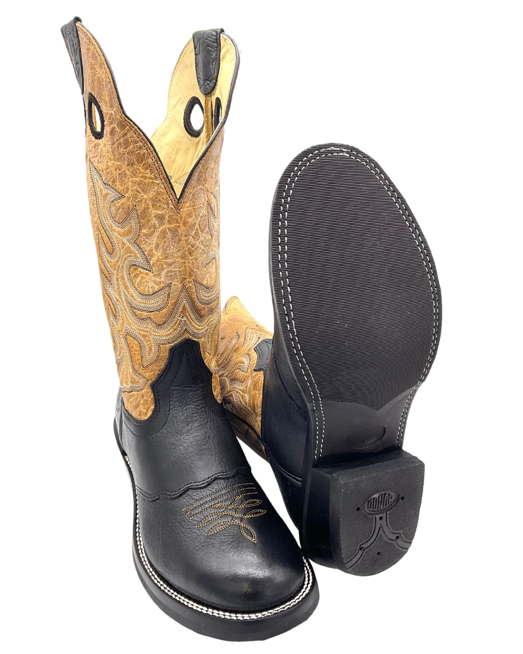 'Hondo Boots' Men's 14" Nubuck Bullhide Western Round Toe - Black / Tan 5 'Hondo Boots' Men's 14" Nubuck Bullhide Western Round Toe - Black / Tan - Image 3